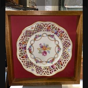 FRAMED Dresden Lattice 11” Lg Plate 1931-1940 Hand painted